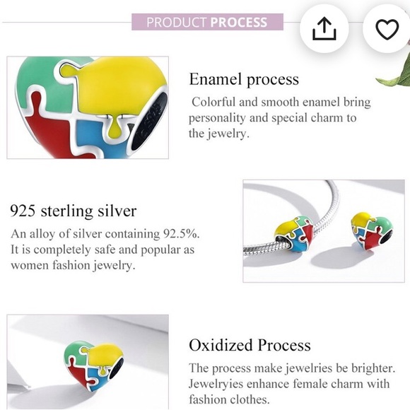 ❤️💙💜💛💚🧡SILVER HEART JIGSAW PUZZLE CHARM FOR AUTISM AWARENESS🧡💚💛💜💙❤️ - Picture 3 of 9
